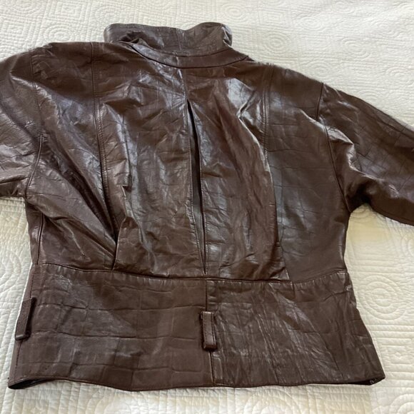 Vintage Brown Leather Jacket With Buckle Cuffs & Zipper Closure 80s - Picture 13 of 16